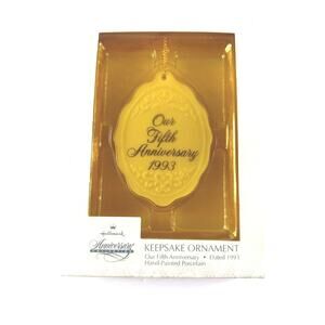 Hallmark Keepsake Ornament Our Fifth Anniversary 1993 Hand Painted Porcelain